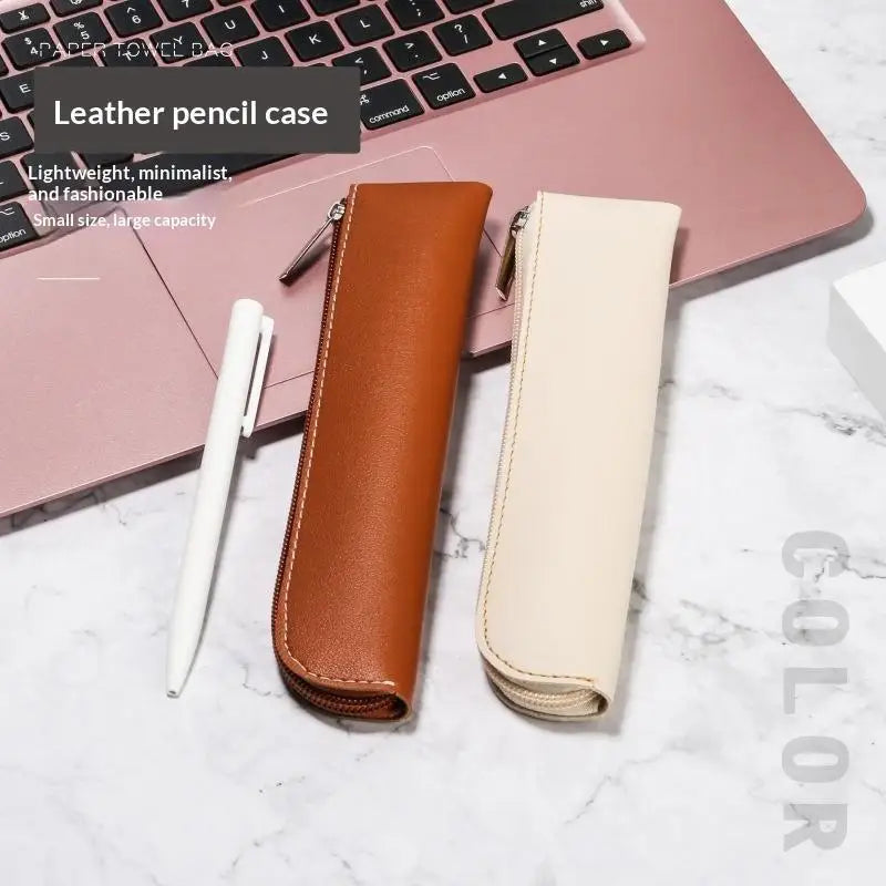 Slim PU Leather Pencil Case With Large Capacity Smooth Zipper Perfect For Students School Office Daily Use Oasis Select
