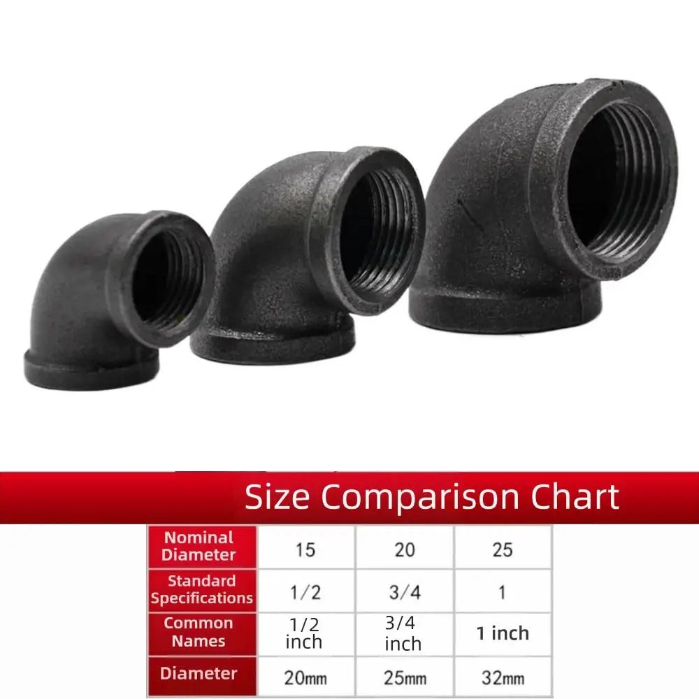 New Black Pipe Fittings Malleable Iron Elbow Plumbing Pipe Joint 1/2'' 3/4'' 1'' Threaded Pipe Connection Oasis Select