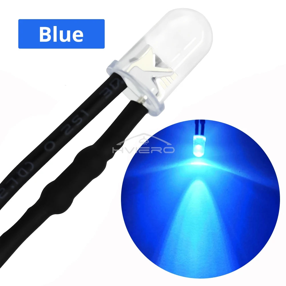10-Pack 5mm Pre-Wired LED Bulbs DC 12V | 9 Colors, 20cm Cable