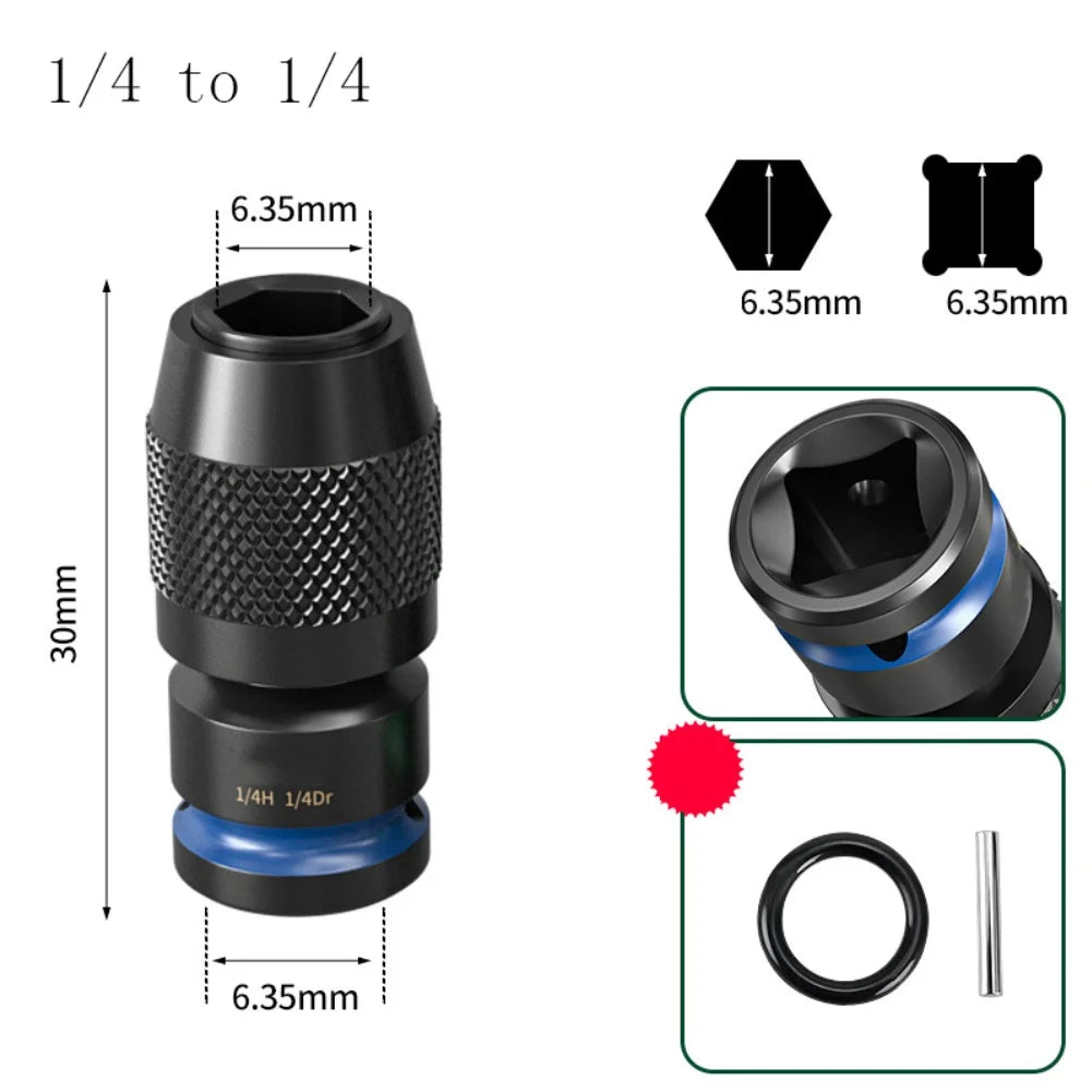 Impact Wrench Adapter 1/2 3/8 1/4inch To 6.35mm Quick Release Hex Socket Adapter For Electric Wrench Power Tool Oasis Select
