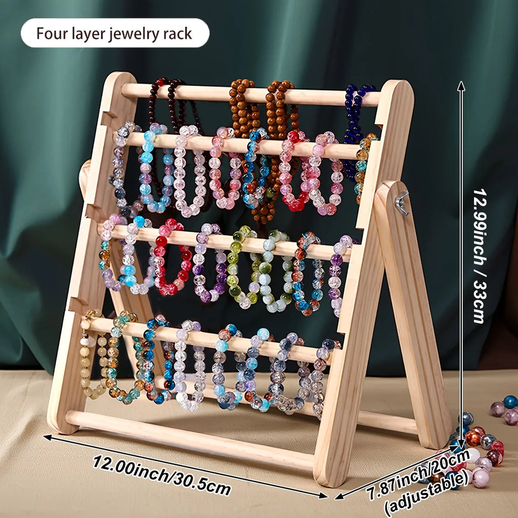 Solid wood multi-layer bracelet storage rack, necklace and ankle chain trapezoidal display rack, large capacity organizing rack Oasis Select 4 layers