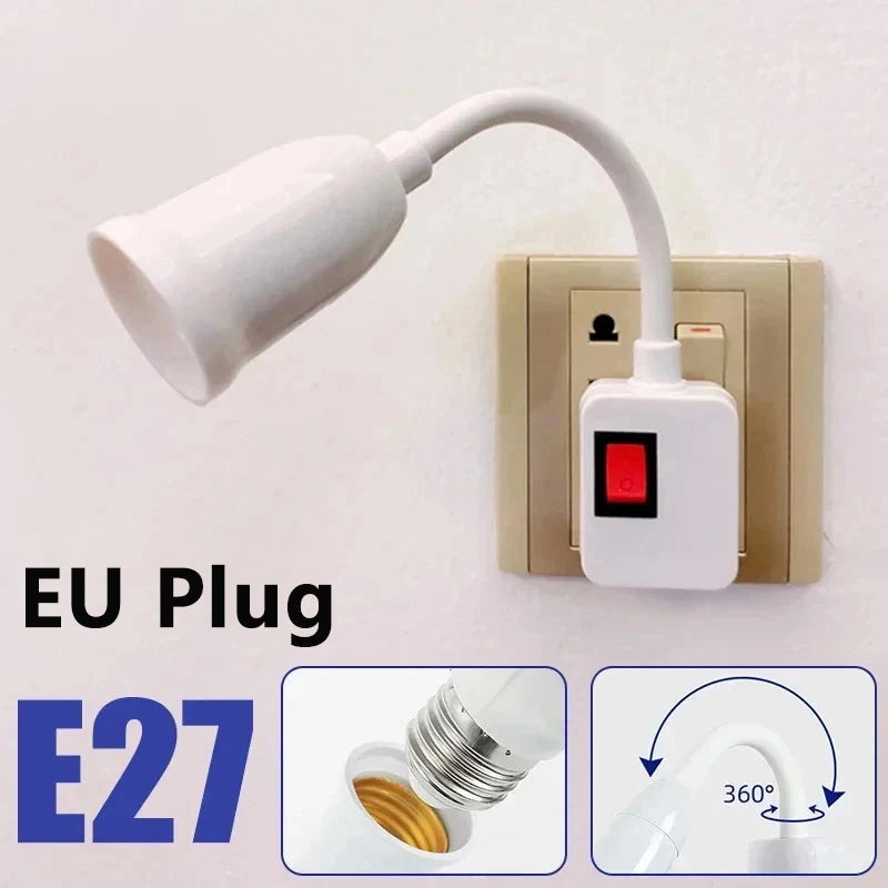 E27 Direct Plug In Swivel Head E27 Socket Bulb Holder With Switch EU Plug LED Table Lamp Stainless Steel Hose Steering Lever Oasis Select