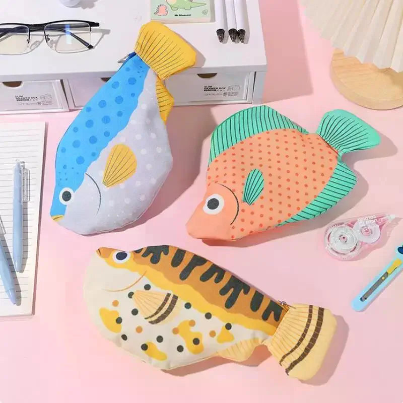 Creative Quirky Sea Fish Pencil Case Large-Capacity Fun Cartoon Organizer Bag Multi-Functional Storage Bag Stationery Case Gift Oasis Select