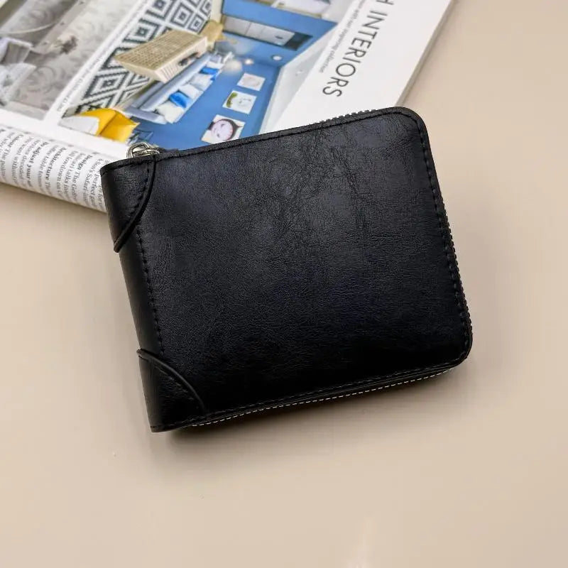 1PC Men Wallets Leather Zipper Purse Man Slim Card Horders Quality Male Short Multi-card Wallet Coin Pocket Purse Oasis Select Black