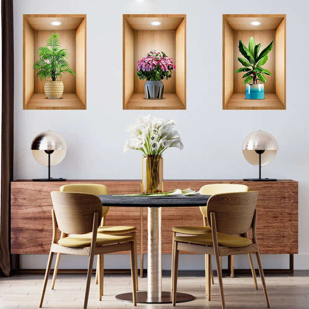 3D effect potted triptych posters hallway staircase decorative painting hotel restaurant wall plant stickers Oasis Select 3 40cm x 60cm