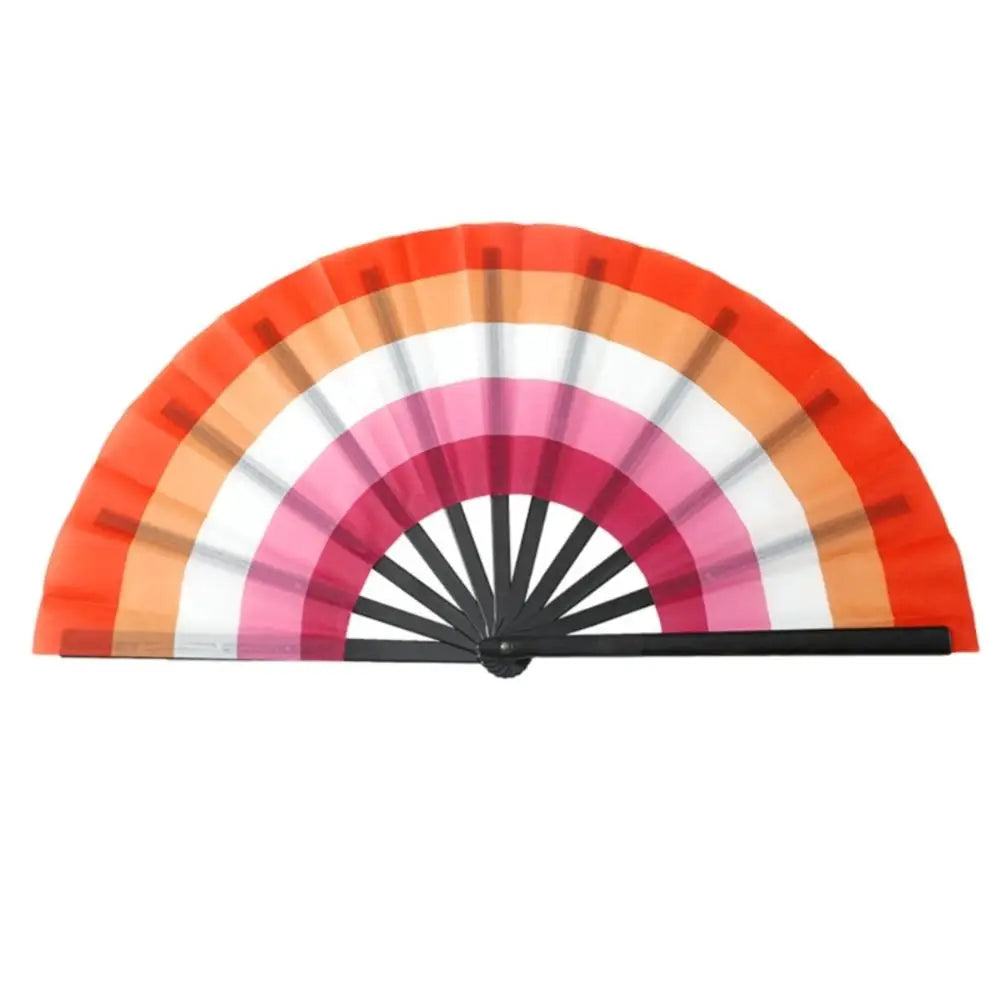 New Foldable Bamboo Fan 33cm Lightweight Holding Laser Colors Hand Fan Portable PVC Clack Clapping Fans for Line Dancing Oasis Select Rainbow 1