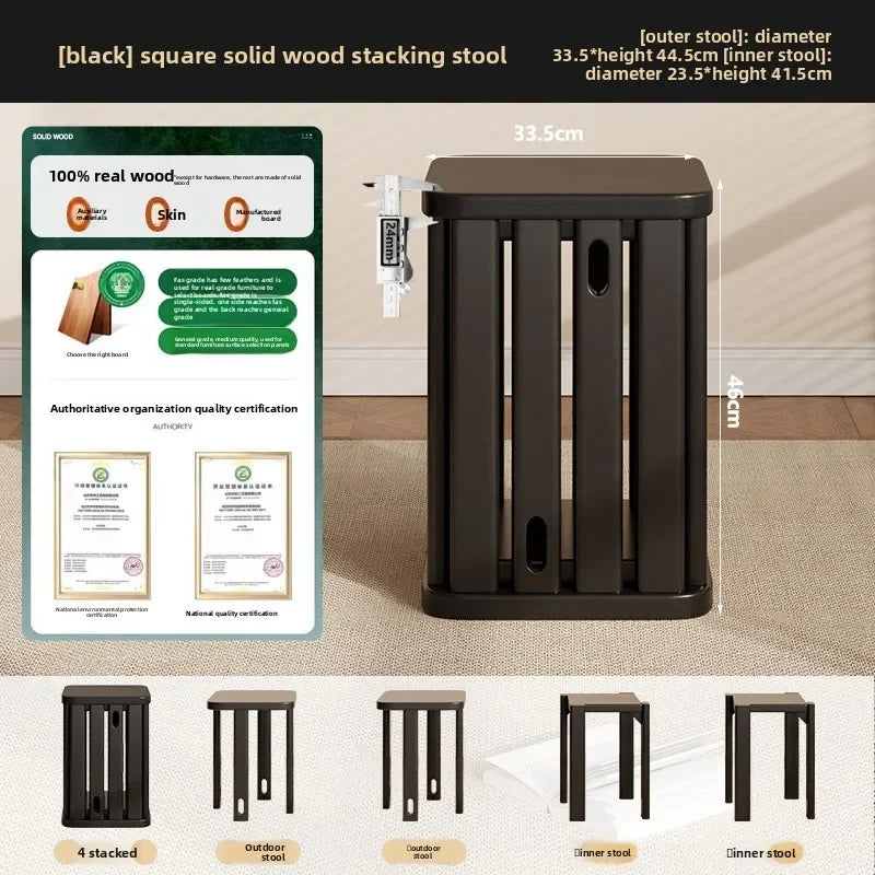 Household Stools Can Be Stacked Solid Wood Round Low Pulleys Wooden