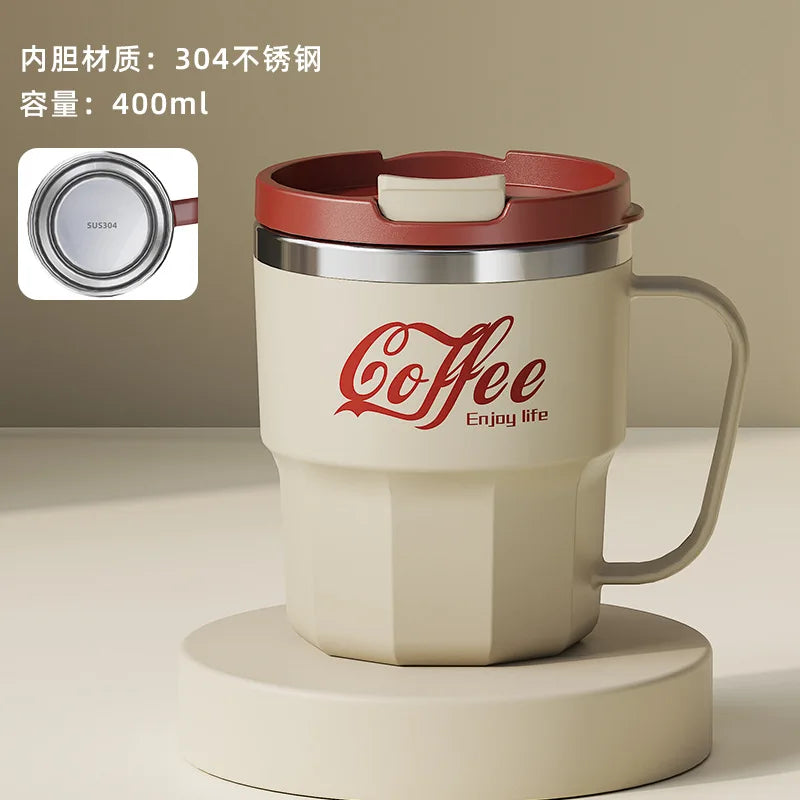 400ml 304 Stainless Steel Coffee Cup Mug with Lid Double-Wall Insulated Cup with Handle & Lid Heat-resistant Drinkware Oasis Select Yellow 400ml
