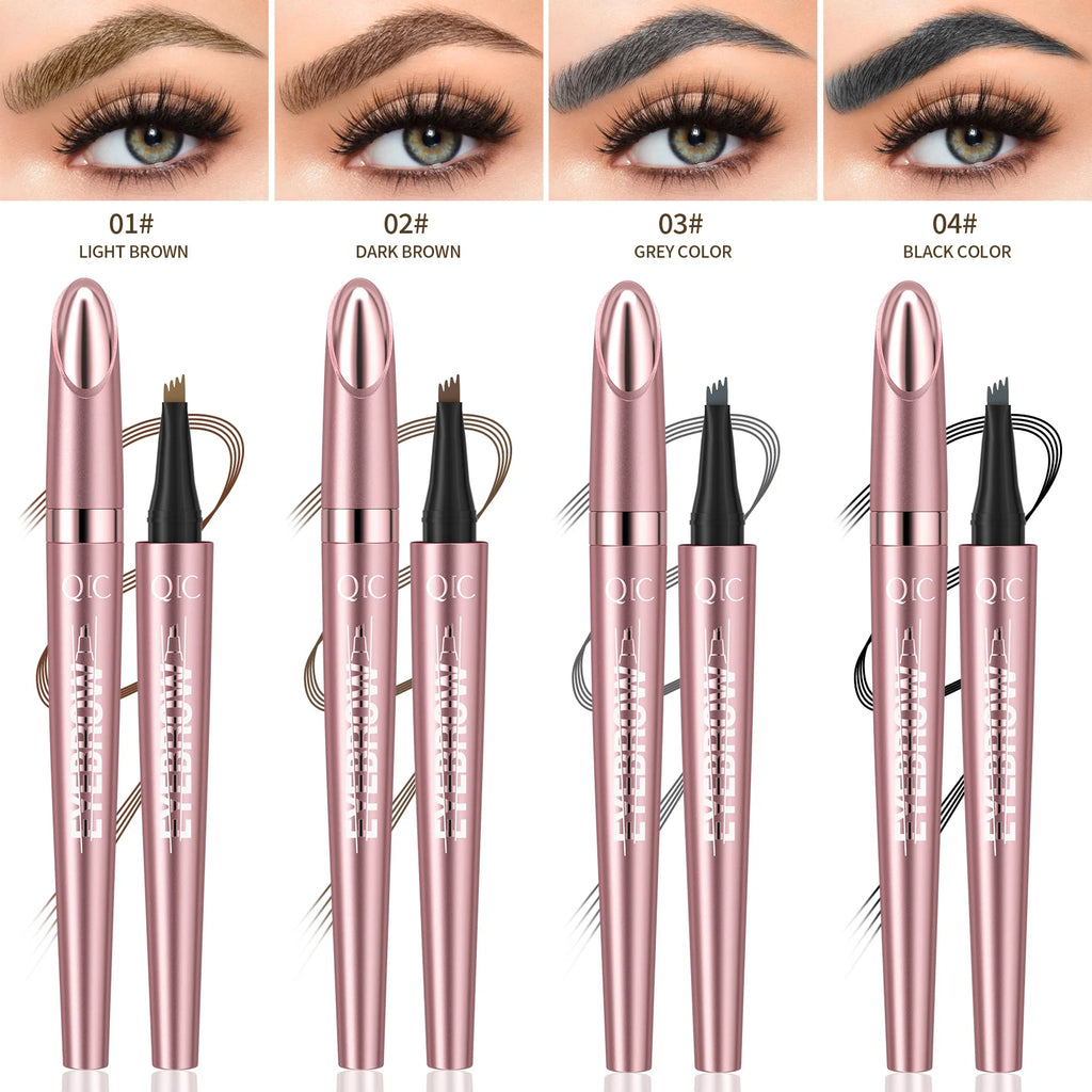 QIC 4-Fork Microblading Eyebrow Pencil – Waterproof, 6 Colors
