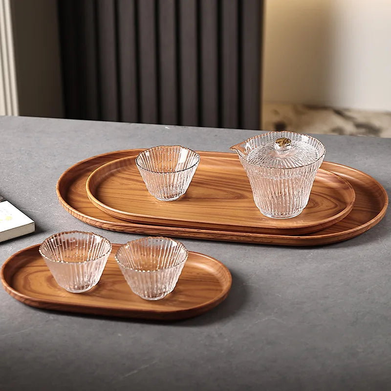 3pcs Large Tray Set, Snack Plate, Tea Cup Plate, Faux Wood Grain and Modern Style Design, Stackable, Reusable Plastic Trays Oasis Select