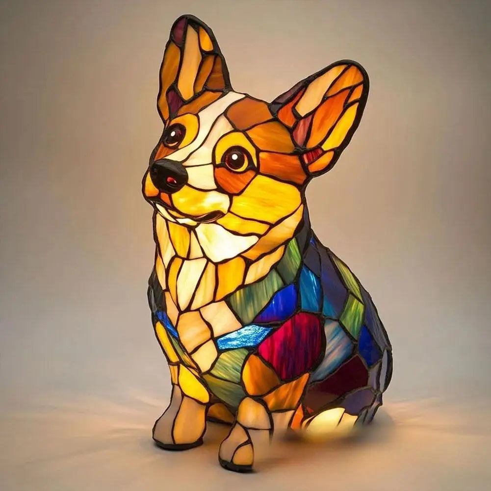 Stained Glass Cat LED Night Light – Color-Changing Resin Lamp