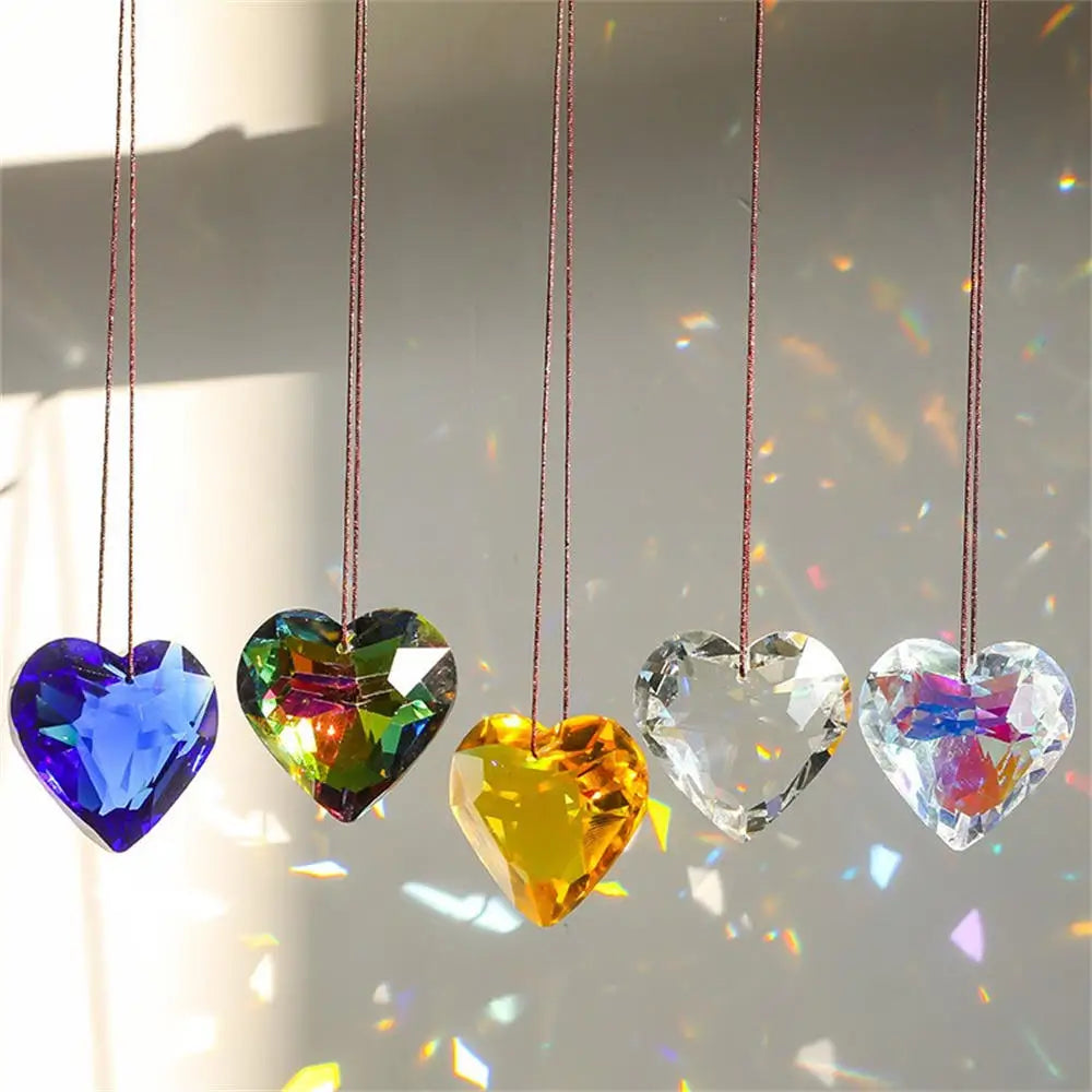 Crystal Peach Prism Suncatcher Prism Heart Shaped Hanging Pendant Decorative Rainbow Maker Window Home Office Garden Decoration Oasis Select