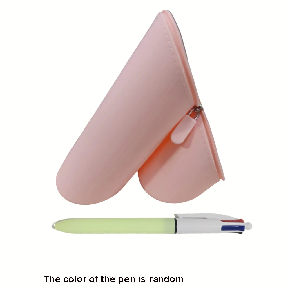 Expandable Silicone Pencil Case with 1pc Pen - Large Capacity Foldable Pen Box & Portable Desk Organizer Desk Accessories Oasis Select pink and 1pc pen