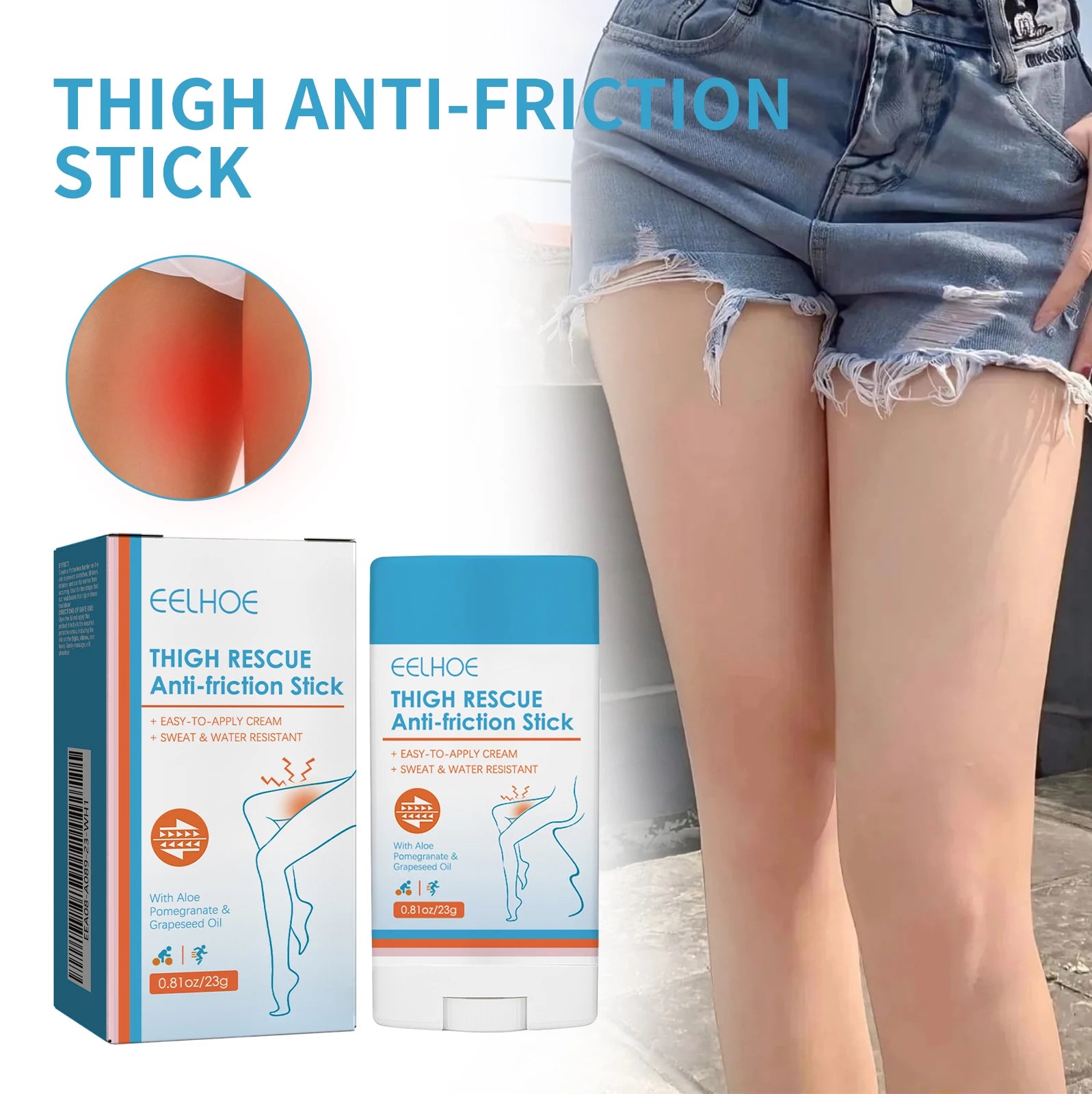 Eelhoe Thigh Rescue Anti-Friction Stick – Waterproof Chafe Bar Anti-Chafe Stick Oasis Select