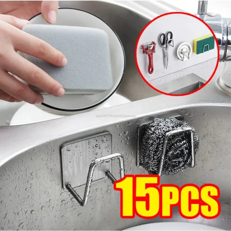 Kitchen Sponges Holder Stainless Steel Sink Sponges Drain Drying Rack Self Adhesive Storage Holder Hooks Bathroom Organizer Oasis Select