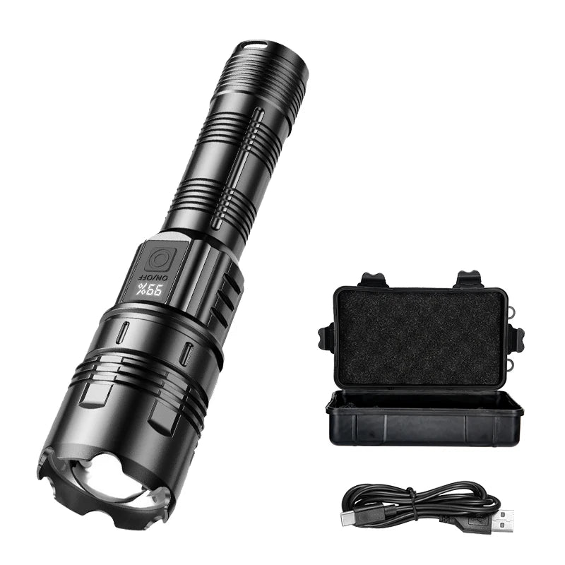 Rechargeable Led Flashlight Super Bright Portable Ultra Power Long Range Tactical Torch Lamp Outdoor Emergency Camping Lantern Oasis Select 1PC with Box