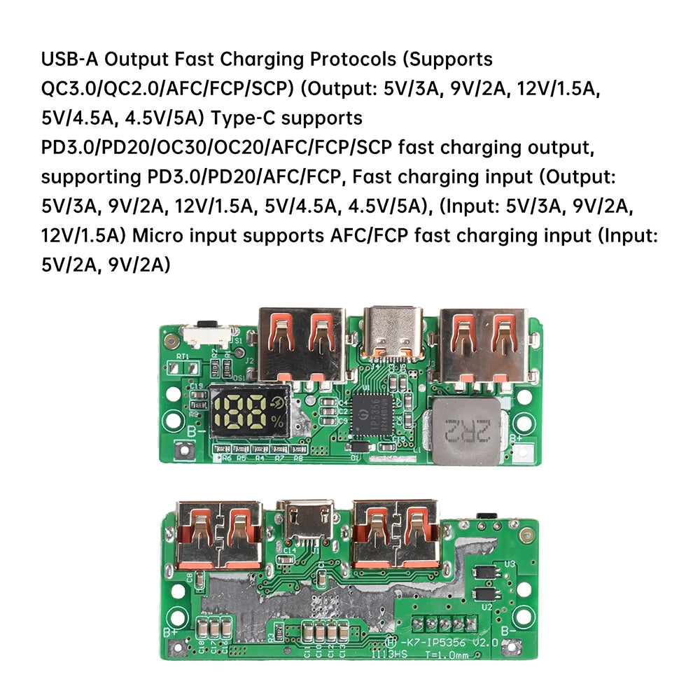 5V 3A Lithium Battery Digital Display Fast Charging Module IP5356 TYPE-C Micro USB QC3.0 2.0 PD3.0 PD2.0/AFC/FCP Oasis Select
