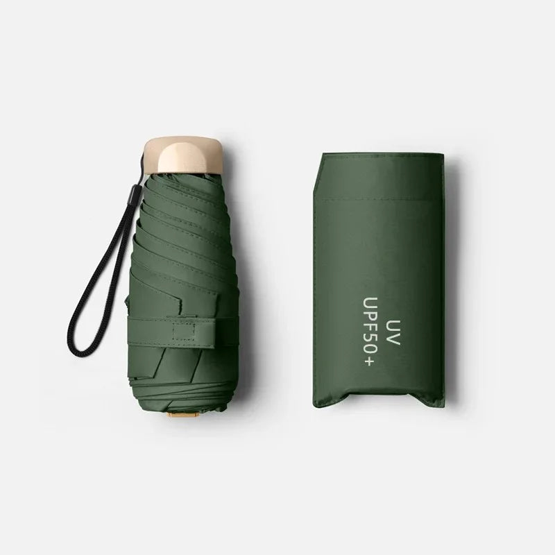 55% Off Mini Sun Umbrella Small Pocket Rain Umbrella Vinyl Folding UV Ultraviolet Protection Sun Shade Pocket Parasol Capsule Oasis Select Blackish Green 6K iron