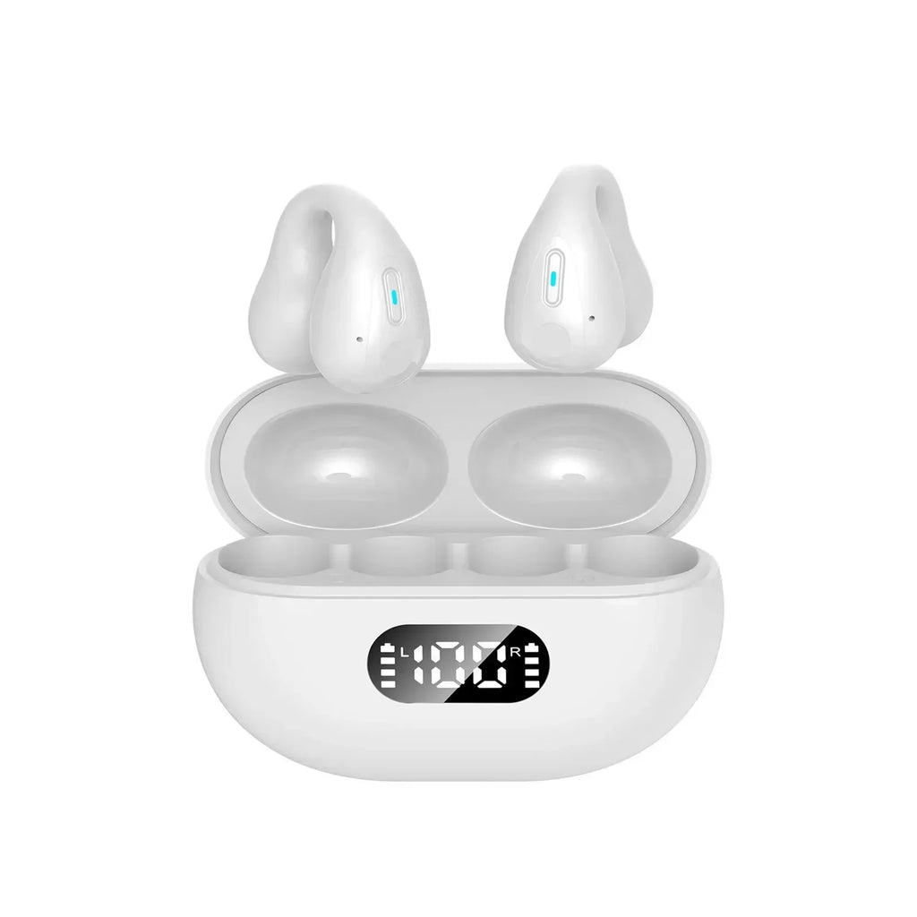 NEW TWS Q80 Wireless Headphones Bluetooth 5.3 Bone Conduction Earphones Earclip Design Touch Control Led Earbuds Sports Headsets Oasis Select white