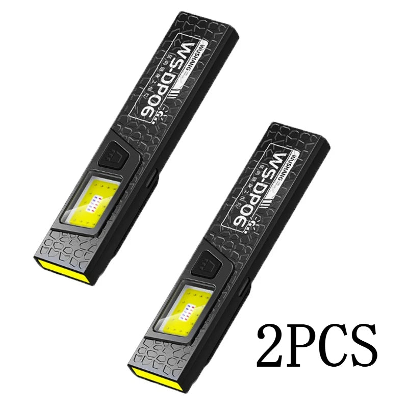 Magnetic & Clamp LED Flashlight Rechargeable Battery Work Light Ultra Bright Portable Pocket Lantern for Camping Edc Flashlight Oasis Select DP06 2PCS