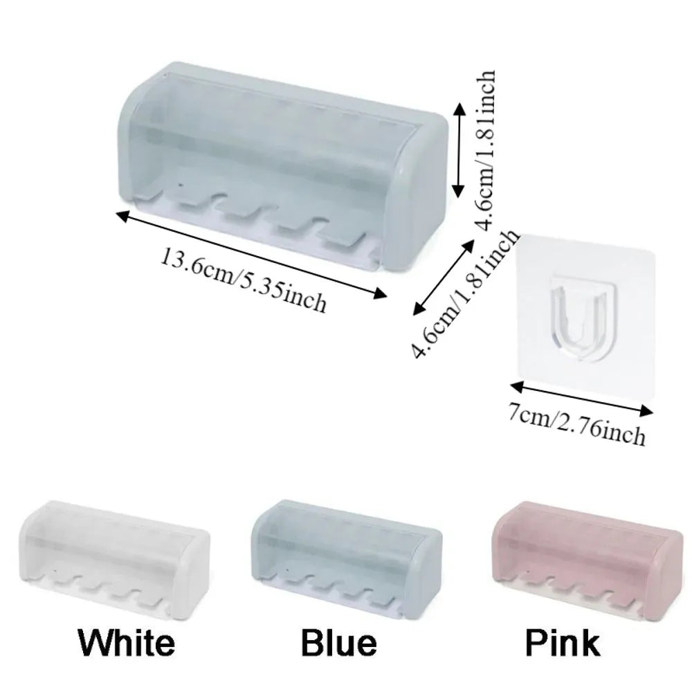 5-Slot Wall-Mounted Toothbrush Holder | Self-Adhesive Dust-Proof
