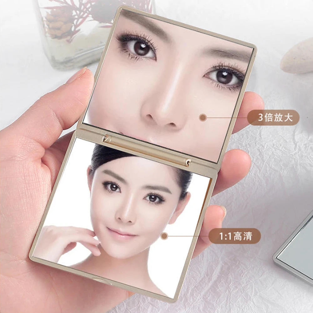 7cm Square Rose Mirror with Storage Bag Lady Portable Handheld Folding Mirror Dressing Table Makeup Accessories Oasis Select
