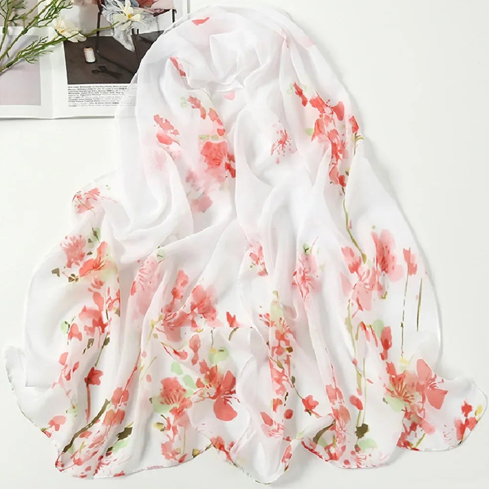 Elegant 160*50cm Chiffon Scarf Sunscreen Gradient Shawl Silk Flower Print Washable Beach Gauze Scarf for Women Oasis Select 22