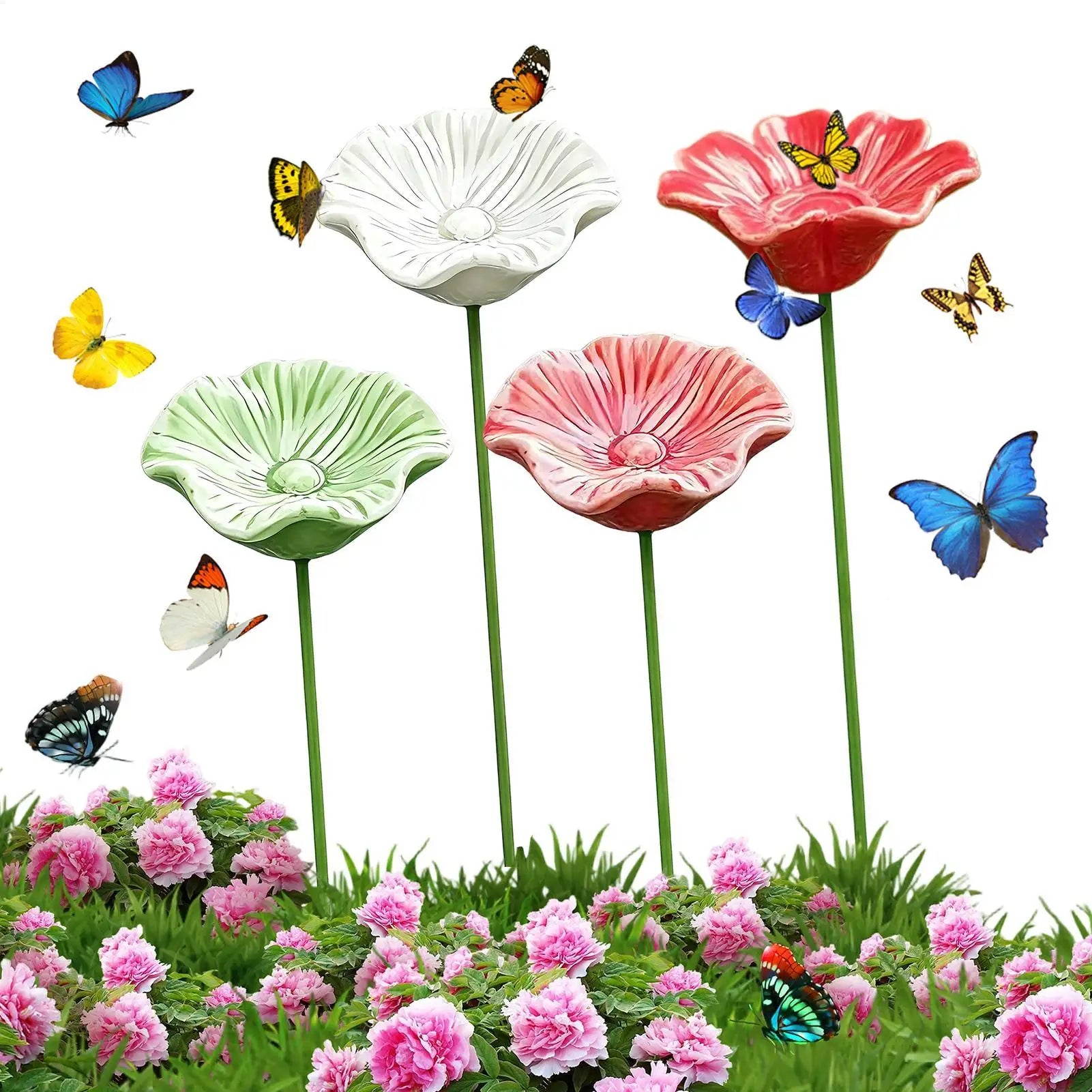 4Pcs Portable Bee Water Feeder ceramic Flower Drinking Fountain Holder Bee Watering Station Bird Bath Stand Bee Feeder Oasis Select
