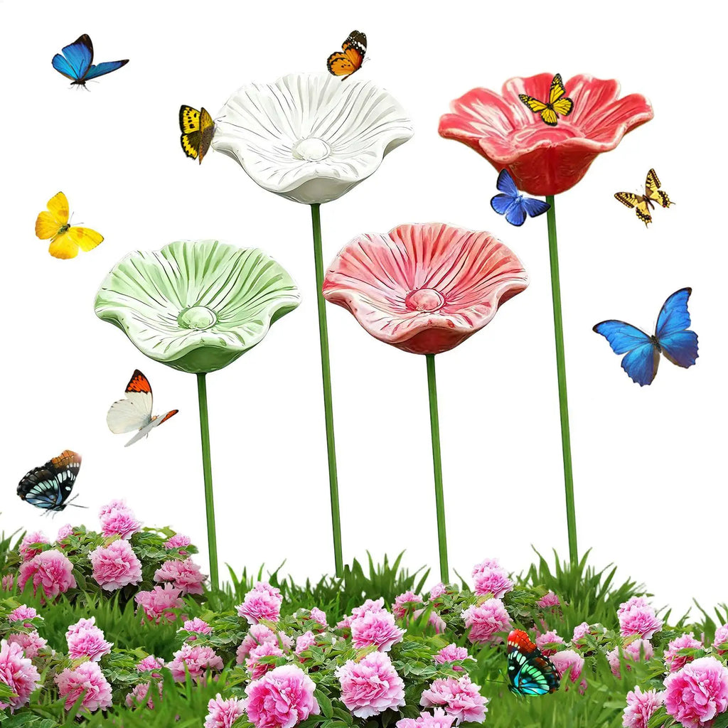 4Pcs Portable Bee Water Feeder ceramic Flower Drinking Fountain Holder Bee Watering Station Bird Bath Stand Bee Feeder Oasis Select