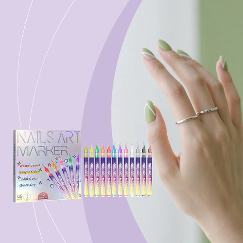 12 Colors Nail Art Marker Pen Set 0.5mm Ultra Fine Water-Based Quick Dry DIY Nail Graffiti Drawing Line Manicure Decoration Tool Oasis Select