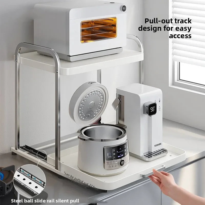 Multi-functional Stainless steel microwave oven rack, kitchen appliance countertop, pull-out storage shelf Oasis Select