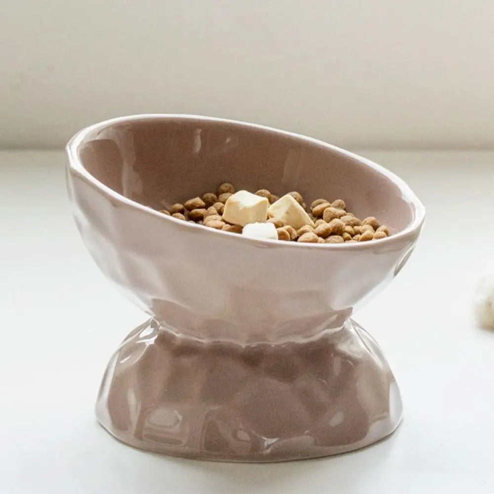 Ceramic Cat Bowl Slanted/Flat Mouth Multi-use Dog Food Feeding Basin Non-slip Anti Tipping Pet Drinking Feeder Kitten Puppy Oasis Select