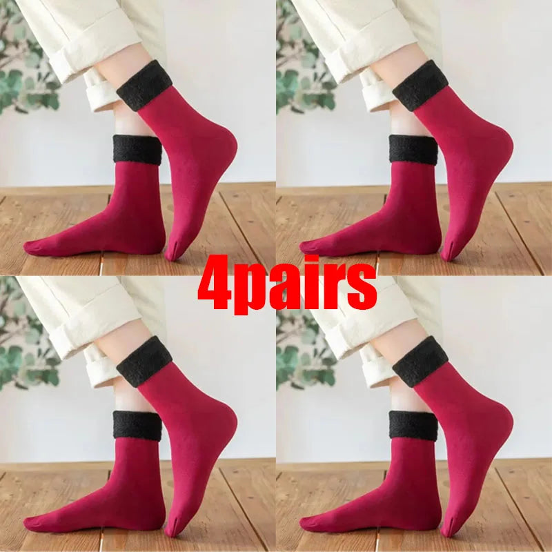1/3/5pairs Women'S Velvet Thick Floor Socks Home Sleeping Socks Winter Warm Soft Warm Plush Sock Girls Solid Color Velvet Socks Oasis Select red 4