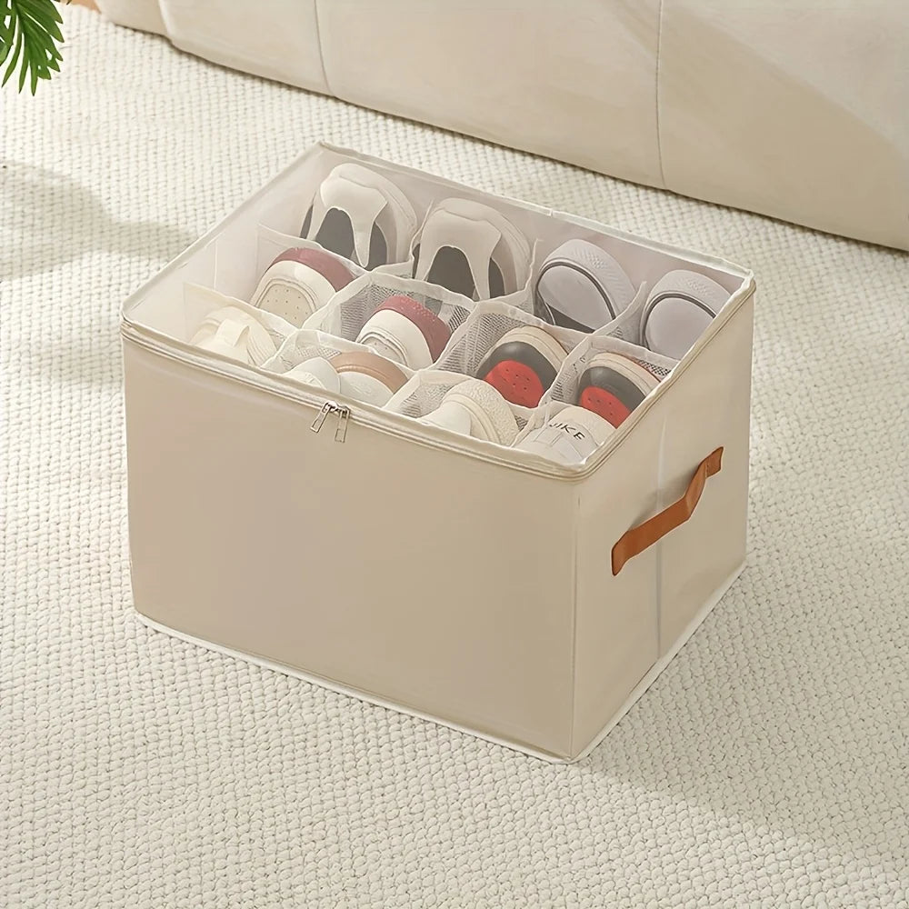 1Pc Washable Oxford Foldable Shoe Storage Box with Lid Oasis Select Beige