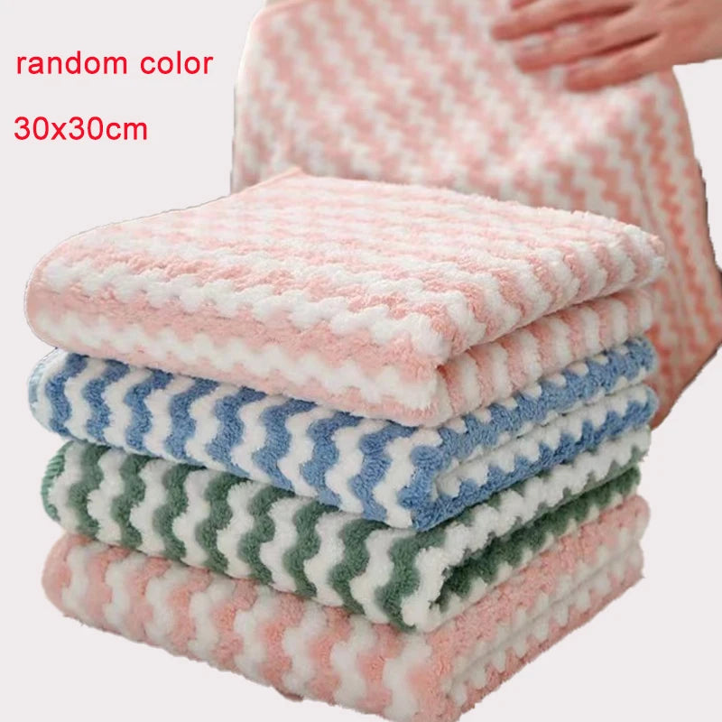 5/10pcs Microfiber Kitchen Dish Cloth Super Absorbent Cleaning Cloth Non-Stick Oil Wipe Rags Household Cleaning Towels Tools Oasis Select Random Color 30x30cm 5pcs