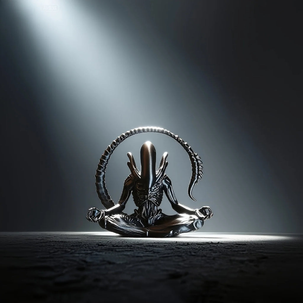 Meditating Alien Figurine 3D Printed Sci-Fi Horror Statue Creative Desktop Ornament Collectible Decor Toy for Home Room Gift Oasis Select