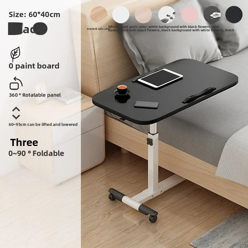Multi-functional Household Goods Bed Desk Bedroom Mobile Table Foldable Rotating Lifting Bedside Table Oasis Select Black A