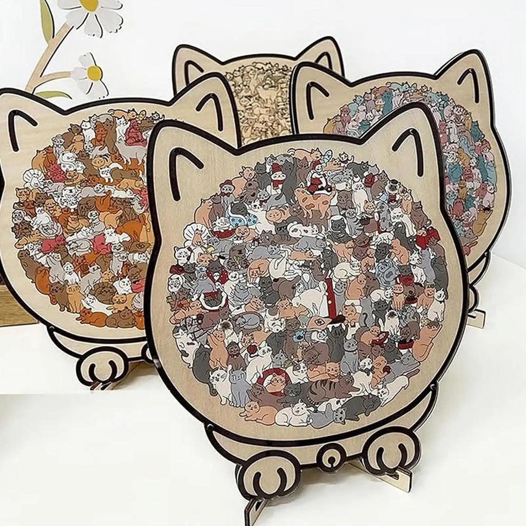 Wooden Cat Puzzle Precise Decor Kit 135 Pieces Wood Challenging Jigsaw Puzzles for Cat Lovers Home Shelf Family Friends Indoor Oasis Select