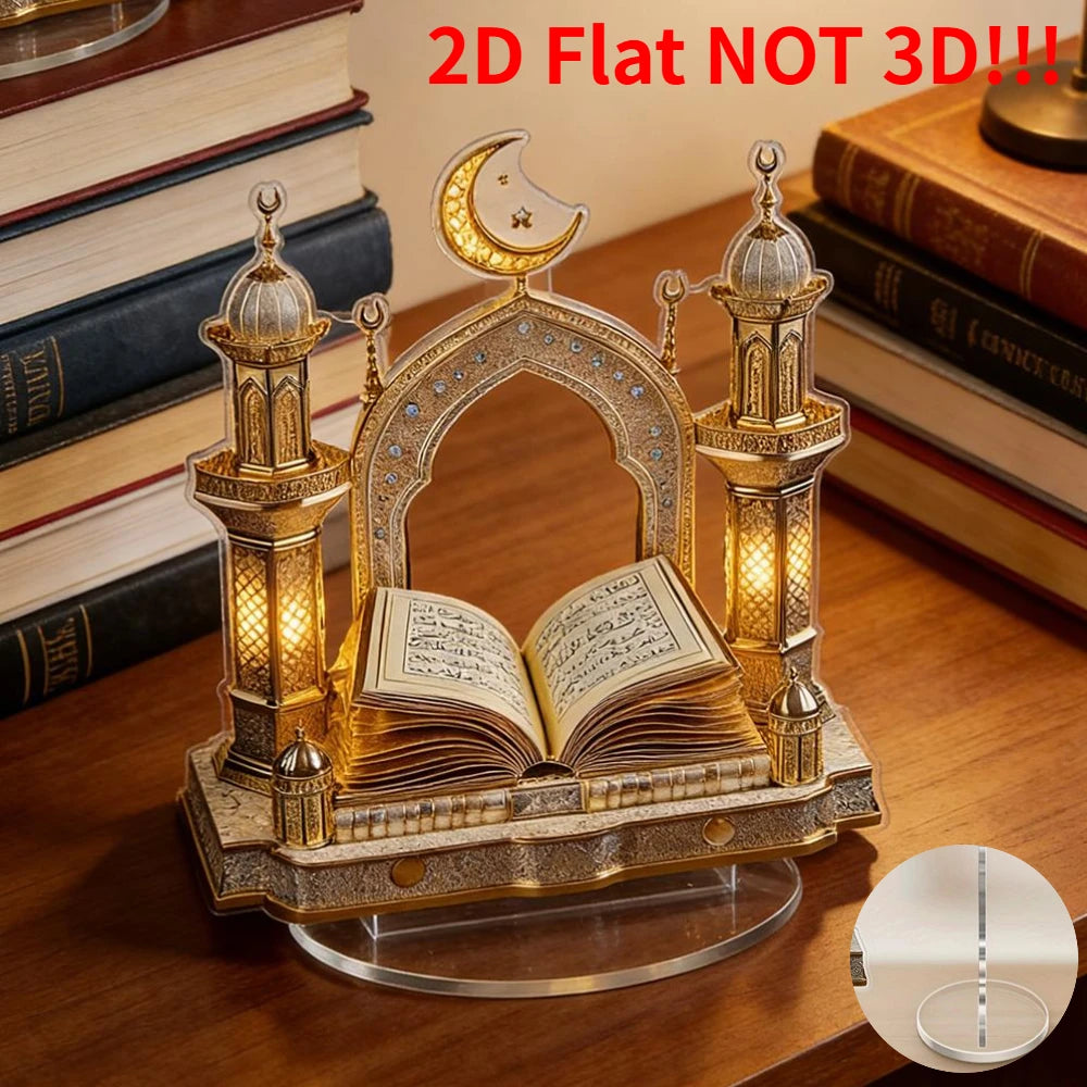 1pc 2D Quran Acrylic Desktop Decor - Ramadan Moon Star Design, Eid Al-Fitr Home Ornament, Muslim Festival Decoration Gift Oasis Select