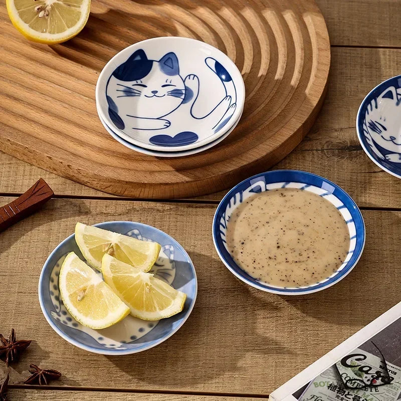 Ceramic Sauce Dishes Sushi Plate Tableware Japanese Style Dessert Creative Cute Cartoon Lucky Cat Pattern Spice Plate Oasis Select