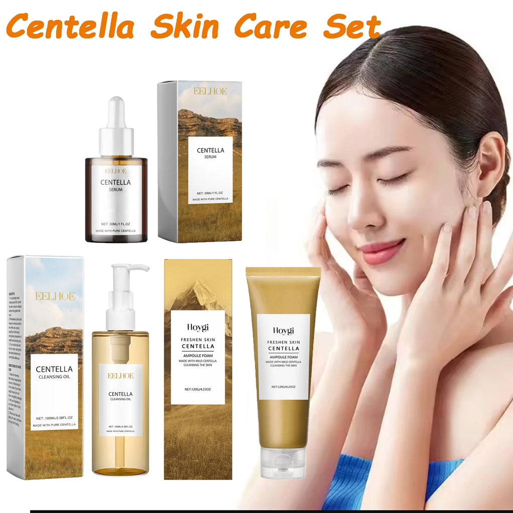 Centella Skin Care Set Centella Serum Face Wash Cleansing Oil Facial Care Set Soothing Refreshing Smooth Glowing Face Essence Oasis Select