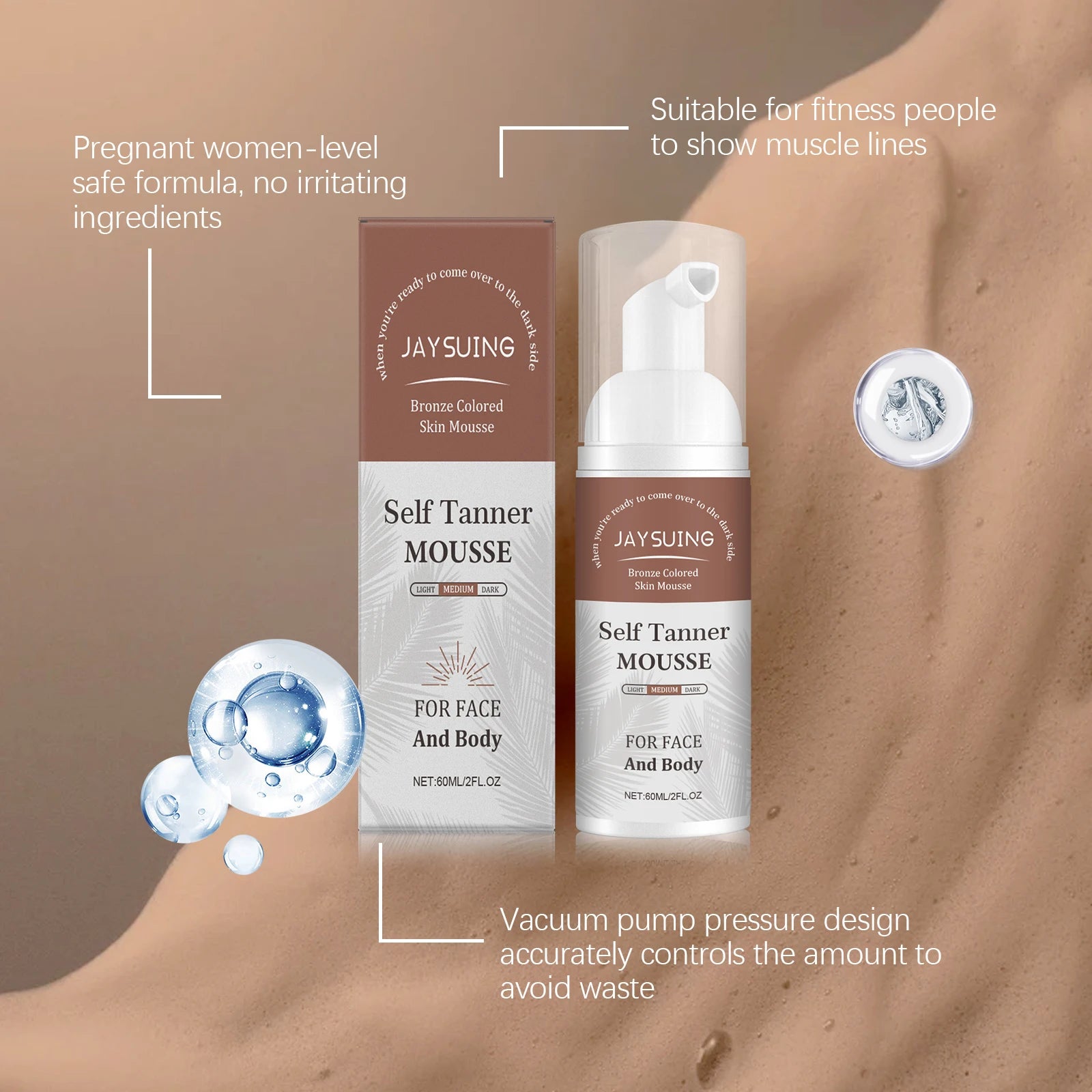 Jaysuing Self Tanner Mousse – Sunless Tanning Foam 60ml Self Tanning Mousse Oasis Select