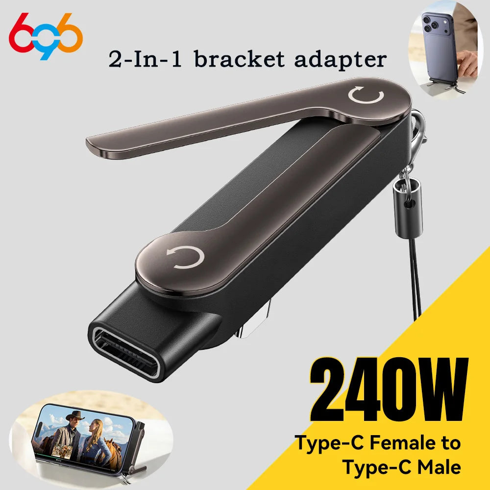 Lightweight 2 In 1 Type C To Type C OTG Adapters Folding Adapter 240W Fast Charging Converter Phone Charge Bracket For iPhone Oasis Select