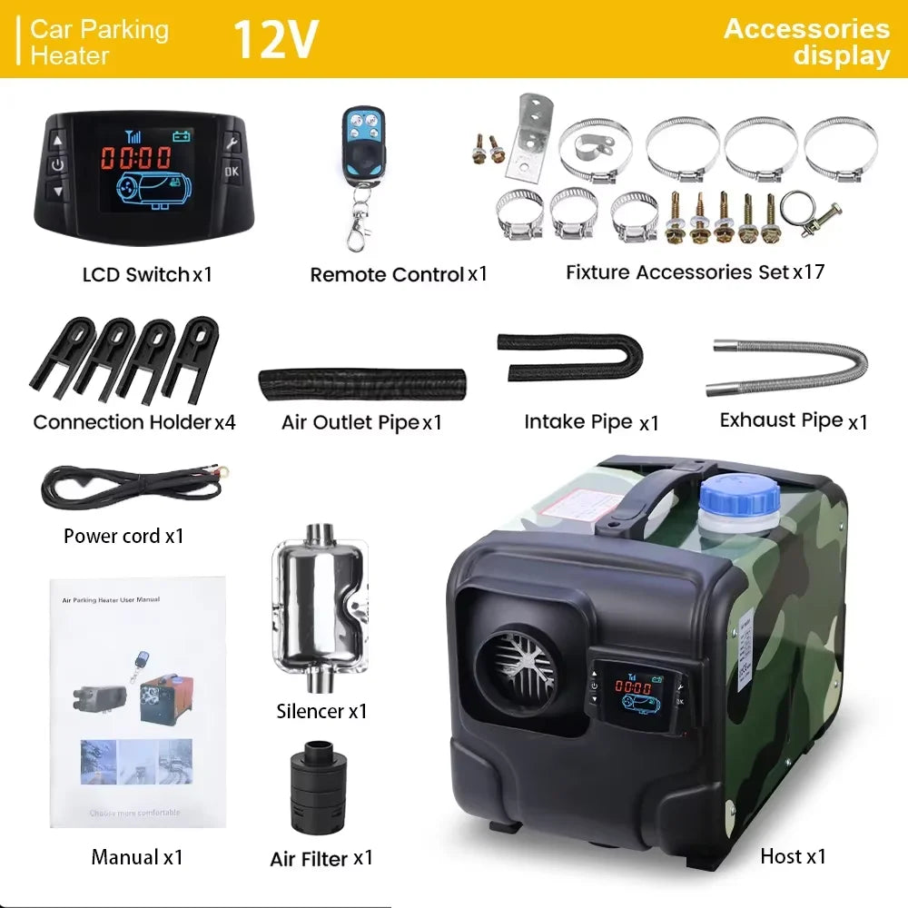 12V 24V 8000W Car Heater Air Diesel Heater Aluminum Shell Air Parking Heater Warmer Wireless LCD Remote Control Engine Preheater Oasis Select 12V 24V 220V