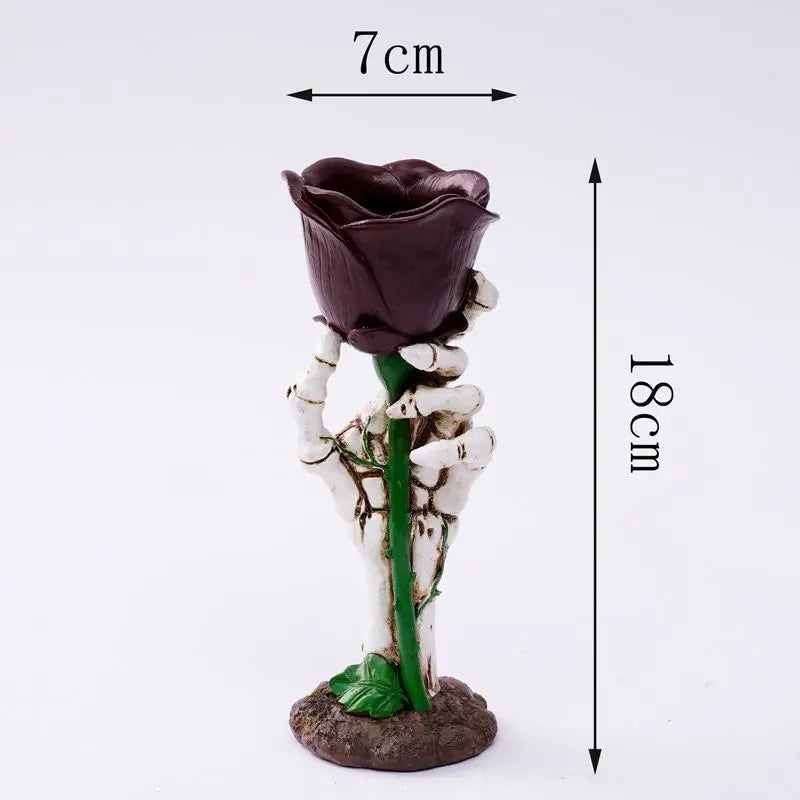 Halloween Skeleton Hand Rose Candlestick Decoration A Resin Home Retro Romantic Candlestick Atmosphere Decoration Oasis Select White Skull Hand No candles