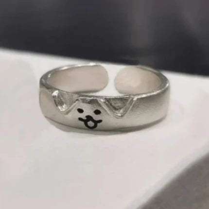 Kawaii Cat Dog Animal Couple Ring for Women Men Fashion Size Adjust Lover Rings Valentine's Day Party Jewelry Gifts Oasis Select dog