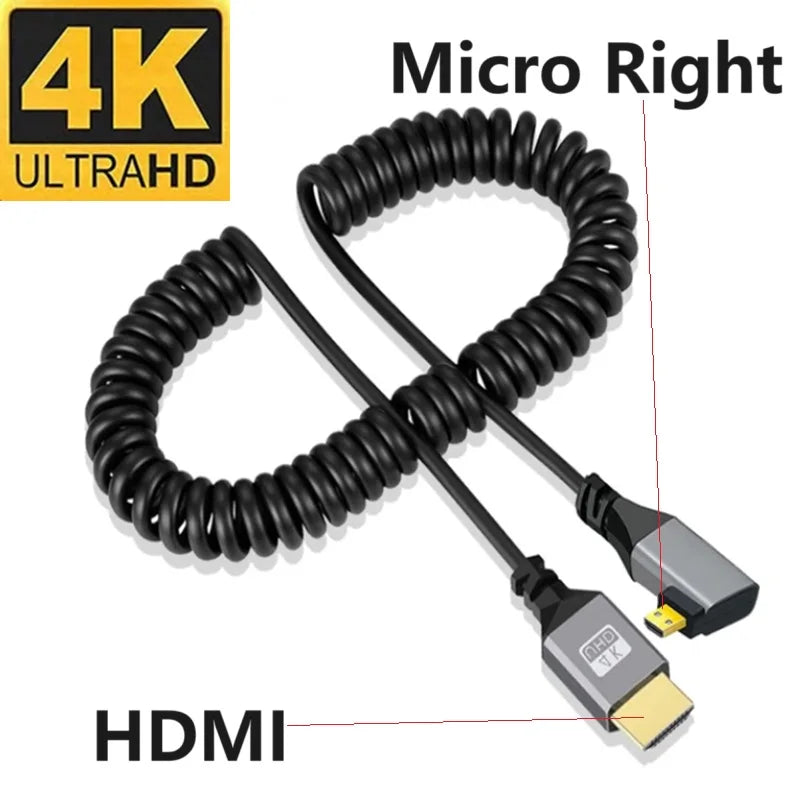 0.5-2.4M 4K Micro HDMI Cable 4K 60HZ Micro HDMI-Compatible TO HDMI Coiled Extension Flexible Spiral Cable For PC Monitor TV Oasis Select Right