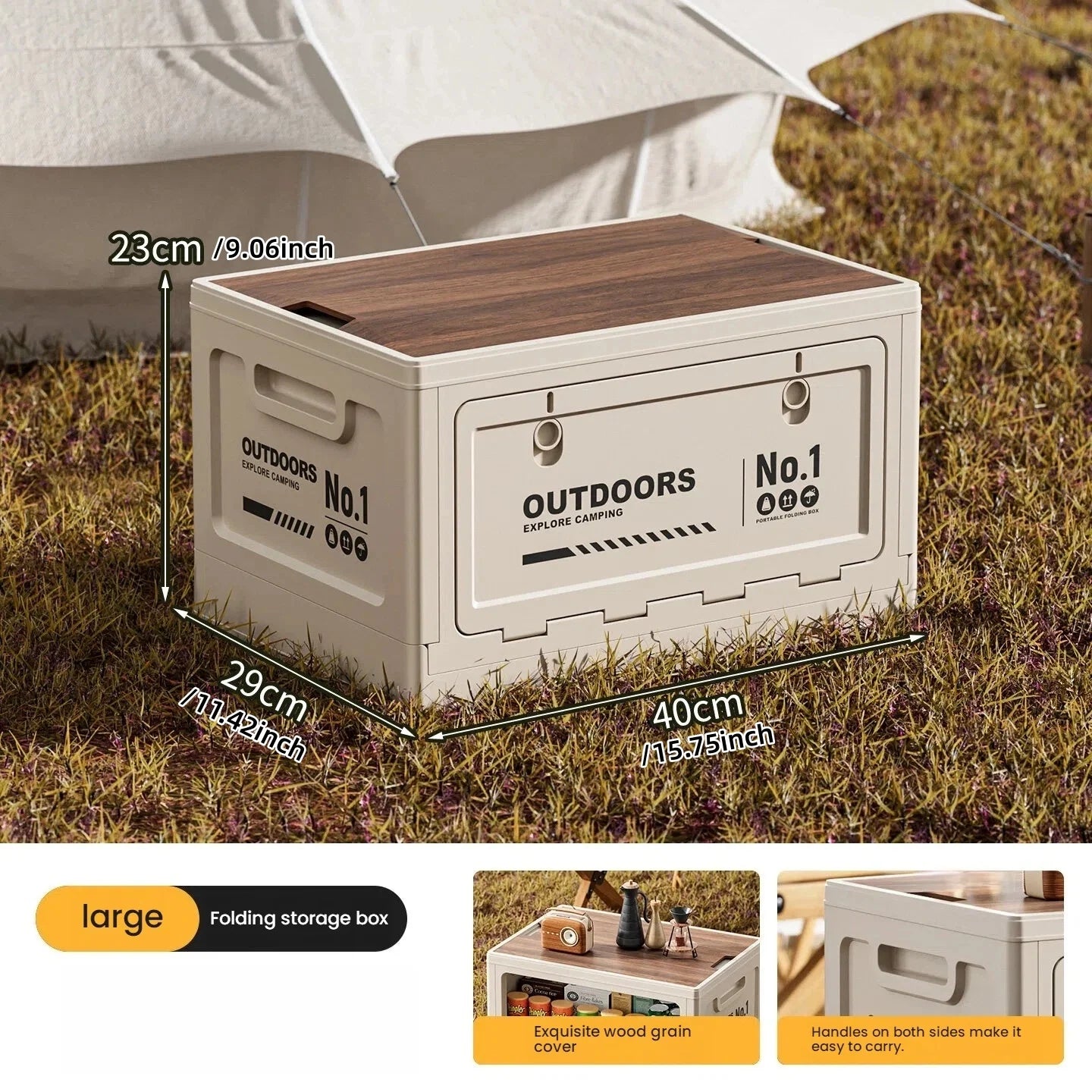 Rechargeable storage box, vehicle storage box, car trunk organizer box, large-capacity outdoor folding storage box Oasis Select White-Wooden