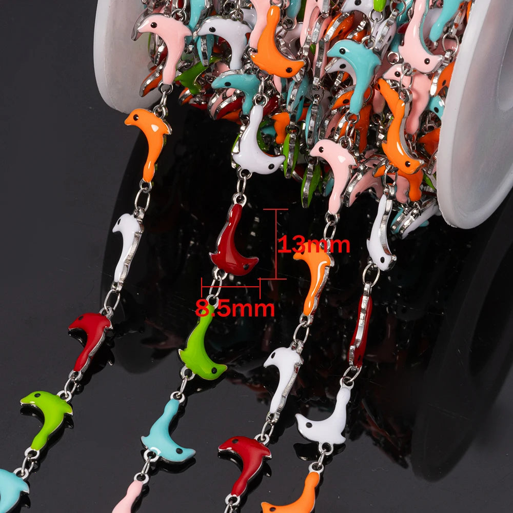 1m Stainless Steels Ocean Animal Oil Drip Chain Enamel Link for Women DIY Crafting Bracelet Jewelry Making Supplies Findings Oasis Select Steel Dolphin