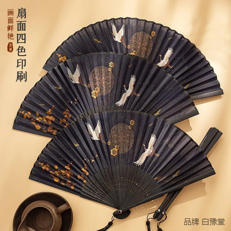 Ancient Style Folding Fan Embroidery Fringe Hanfu Holding Dance Props Fan Hand Held Fan Oasis Select